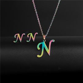 AKO073k Komplet naszyjnik i kolczyki stal chirurgiczna LITERKA N