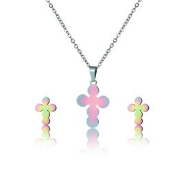 AKO075 Komplet naszyjnik i kolczyki stal chirurgiczna KRZYŻYK 