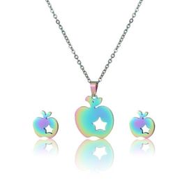 AKO077 Komplet naszyjnik i kolczyki stal chirurgiczna JABŁUSZKO