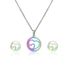 AKO078 Komplet naszyjnik i kolczyki stal chirurgiczna DWA SERCA W KÓŁKU