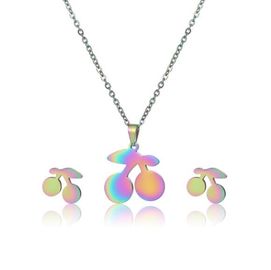 AKO084 Komplet naszyjnik i kolczyki stal chirurgiczna WISIENKI 