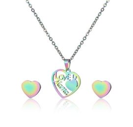 AKO089 Komplet naszyjnik i kolczyki stal chirurgiczna LOVE U MAMA W SERCU