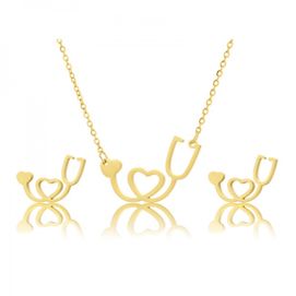 AKO093 Komplet naszyjnik i kolczyki stal chirurgiczna STETOSKOP