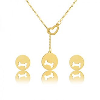 AKO095 Komplet naszyjnik i kolczyki stal chirurgiczna KOŚĆ w kółku