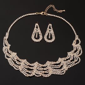 EKO042a Komplet naszyjnik kolczyki złoty CYRKONIE kryształki 