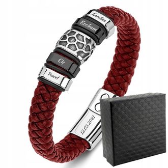 TB042b Męska bransoletka skórzana z grawerem IMIONA RODZINY