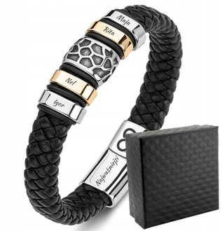 TB042c Męska bransoletka skórzana z grawerem IMIONA RODZINY