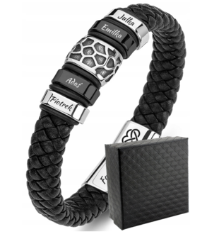 TB042d Męska bransoletka skórzana z grawerem IMIONA RODZINY
