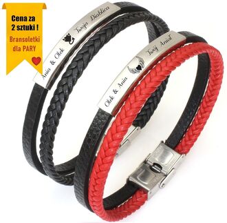 RB016 Bransoletki dla PAR z grawerem PLECIONE PASKI