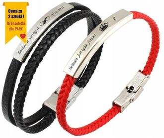 RB017a Bransoletki dla PAR z grawerem PLECIONE PASKI kolory
