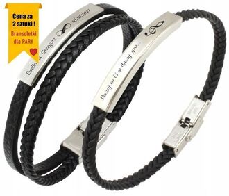 RB017b Bransoletki dla PAR z grawerem PLECIONE PASKI kolory