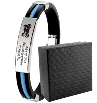 LB010d Bransoletka kauczukowa z grawerem NIEBIESKI pasek