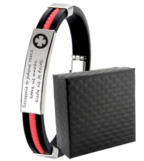 LB010e Bransoletka kauczukowa z grawerem CZERWONY pasek