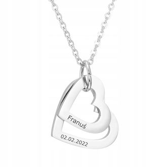 LN016d Naszyjnik ze stali chirurgicznej z grawerem DWA SERCA