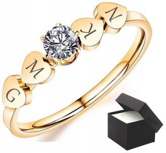 LP010b Pierścionek ze stali chirurgicznej cztery SERCA z czterema miejscami na grawer i CYRKONIĄ rozmiar US 8