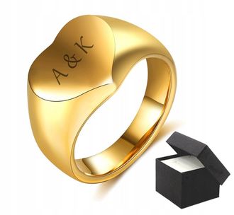 LP011c Pierścionek ze stali chirurgicznej SERCE z grawerem rozmiar US 7