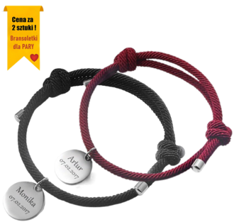 RB029 Bransoletki dla PAR z grawerem okrągła blaszka KOLORY