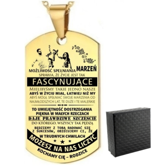 TN040b Naszyjnik nieśmiertelnik ze stali chirurgicznej dla SYNA z grawerem 