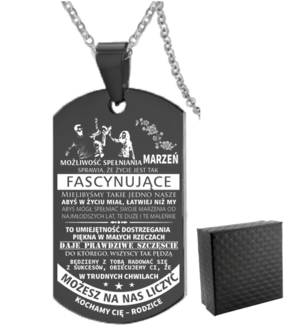 TN040c Naszyjnik nieśmiertelnik ze stali chirurgicznej dla SYNA z grawerem 