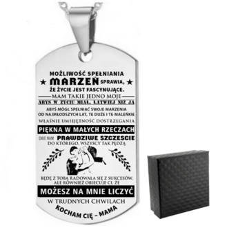 TN041a Naszyjnik nieśmiertelnik ze stali chirurgicznej dla SYNA z grawerem 