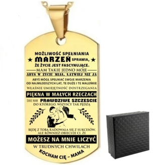 TN041b Naszyjnik nieśmiertelnik ze stali chirurgicznej dla SYNA z grawerem 