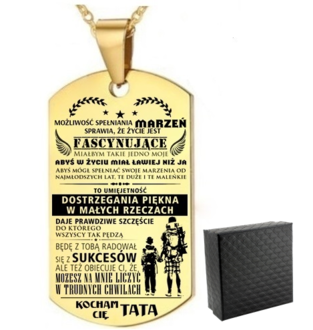 TN042b Naszyjnik nieśmiertelnik ze stali chirurgicznej dla SYNA z grawerem 