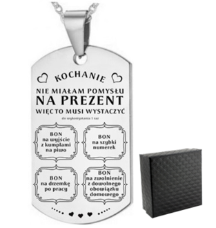 TN043a Naszyjnik nieśmiertelnik ze stali chirurgicznej dla CHŁOPAKA z grawerem 