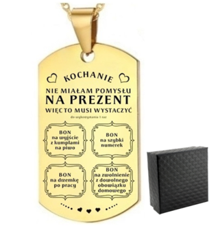 TN043b Naszyjnik nieśmiertelnik ze stali chirurgicznej dla CHŁOPAKA z grawerem 