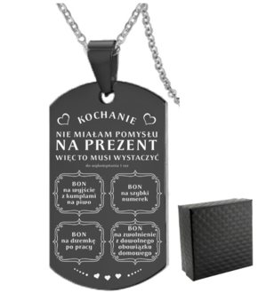 TN043c Naszyjnik nieśmiertelnik ze stali chirurgicznej dla CHŁOPAKA z grawerem 