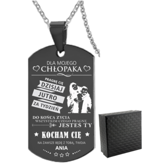 TN045c Naszyjnik nieśmiertelnik ze stali chirurgicznej dla CHŁOPAKA z grawerem 