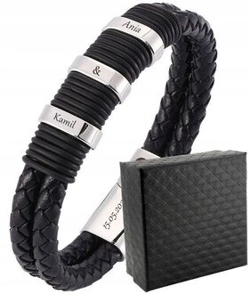 TB064 ELEGANCKA bransoletka skórzana z pięcioma miejscami na grawer PLECIONE PASKI