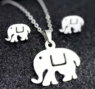 AKO038b Komplet naszyjnik i kolczyki stal chirurgiczna SŁONIE