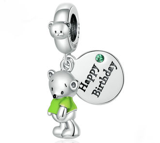 BZ040 Zawieszka URODZINOWY Miś Charms  srebro pr. 925