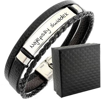 TB073b Męska bransoletka skórzana z grawerem 