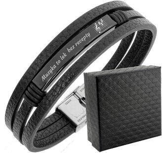 TB077a Męska bransoletka z grawerem SKÓRZANE PASKI 