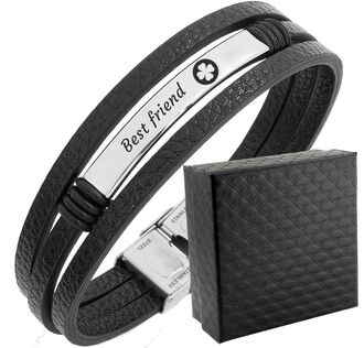 TB077b Męska bransoletka z grawerem SKÓRZANE PASKI 