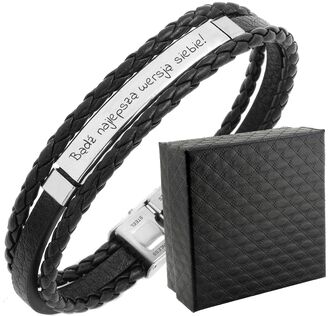 TB080 Bransoletka z grawerem SKÓRZANE PLECIONE PASKI 