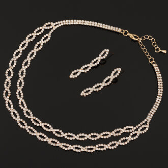 EKO061a Komplet naszyjnik kolczyki złoty CYRKONIE kryształki 