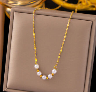 AN331b Naszyjnik ze stali chirurgicznej łańcuszek Z PEREŁKAMI