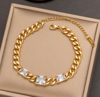 AB355 Bransoletka ze stali chirurgicznej TRZY CYRKONIE