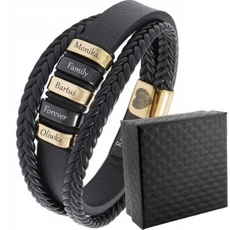 TB070b ELEGANCKA bransoletka skórzana z siedmioma miejscami na grawer PLECIONE PASKI