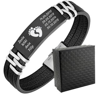 TB076a Męska bransoletka z grawerem SKÓRZANE PASKI 