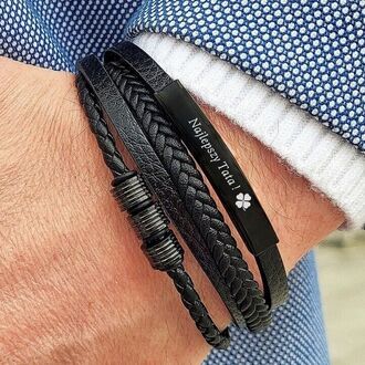 TB142 ELEGANCKA bransoletka CZARNA skórzana z grawerem 