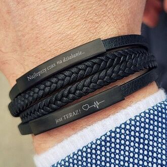 TB062 ELEGANCKA MĘSKA bransoletka skórzana z grawerem PREZENT dla TATY