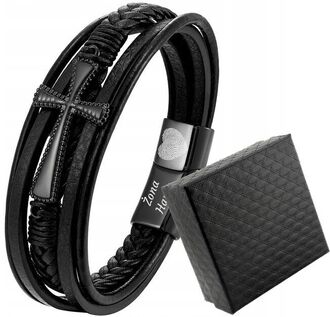 TB147 Bransoletka KRZYŻ z grawerem skórzana PREZENT 