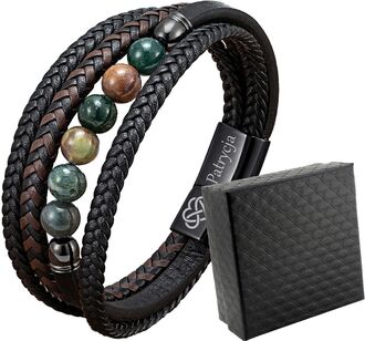 TB148c ELEGANCKA bransoletka skórzana KAMIENIE PÓŁSZLACHETNE z grawerem 