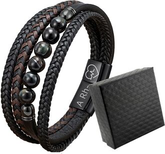 TB148d ELEGANCKA bransoletka skórzana KAMIENIE PÓŁSZLACHETNE z grawerem 