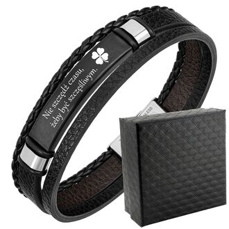 TB073 ELEGANCKA Męska bransoletka skórzana z grawerem