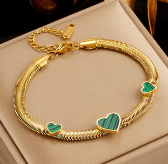 AB369a Bransoletka ze stali chirurgicznej SERDUSZKA zielone