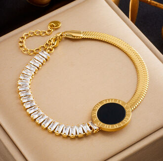 AB373 Bransoletka ze stali chirurgicznej RZYMSKIE cyrkonie